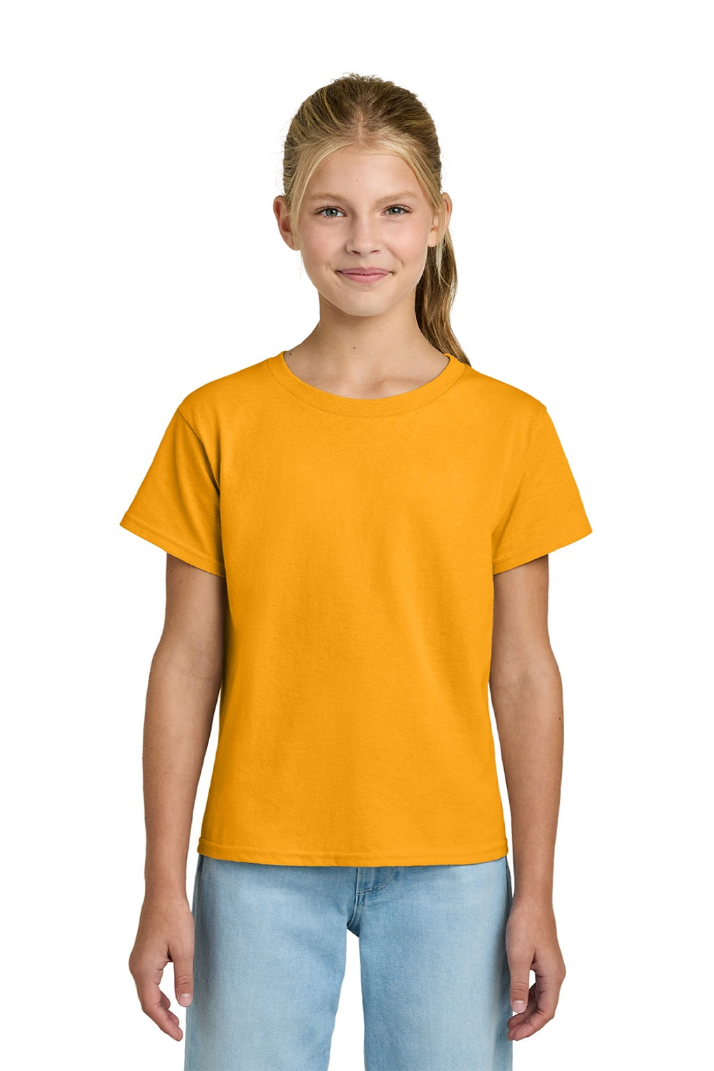 Gildan 3000B Youth Short Sleeve Crewneck T-Shirt Gold Model Front