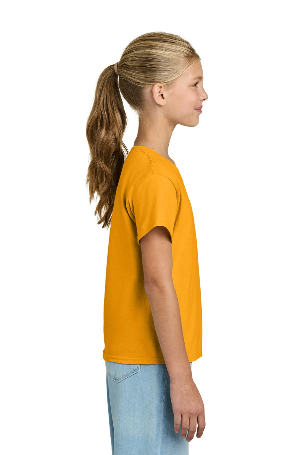 Gildan 3000B Youth Short Sleeve Crewneck T-Shirt Gold Model Side