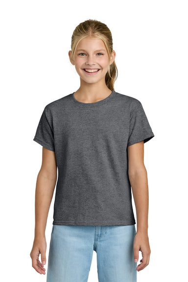 Gildan 3000B Youth Short Sleeve Crewneck T-Shirt Heather Graphite Grey Model Front