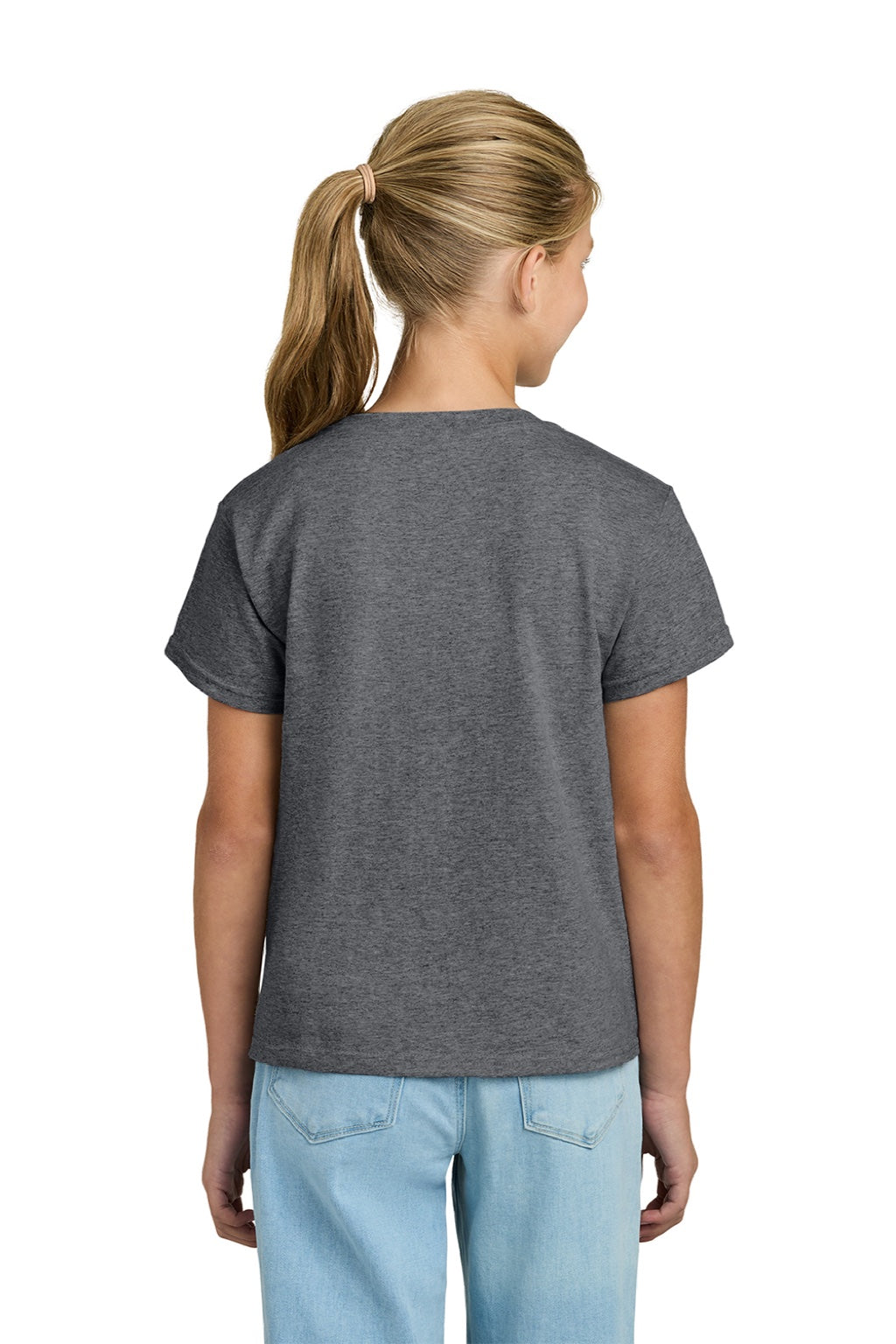 Gildan 3000B Youth Short Sleeve Crewneck T-Shirt Heather Graphite Grey Model Back