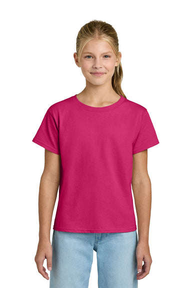 Gildan 3000B Youth Short Sleeve Crewneck T-Shirt Heliconia Pink Model Front