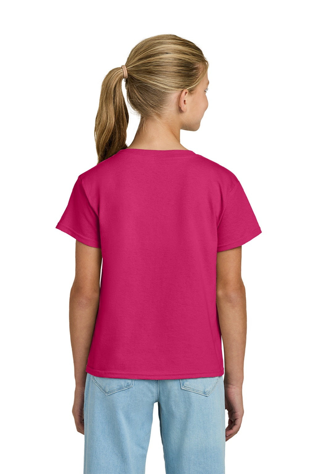 Gildan 3000B Youth Short Sleeve Crewneck T-Shirt Heliconia Pink Model Back