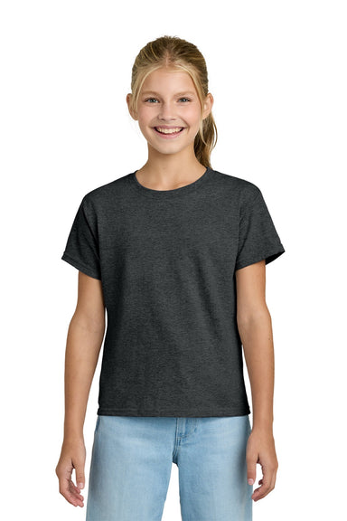 Gildan 3000B Youth Short Sleeve Crewneck T-Shirt Heather Dark Grey Model Front