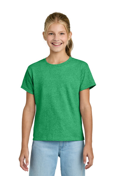 Gildan 3000B Youth Short Sleeve Crewneck T-Shirt Heather Irish Green Model Front