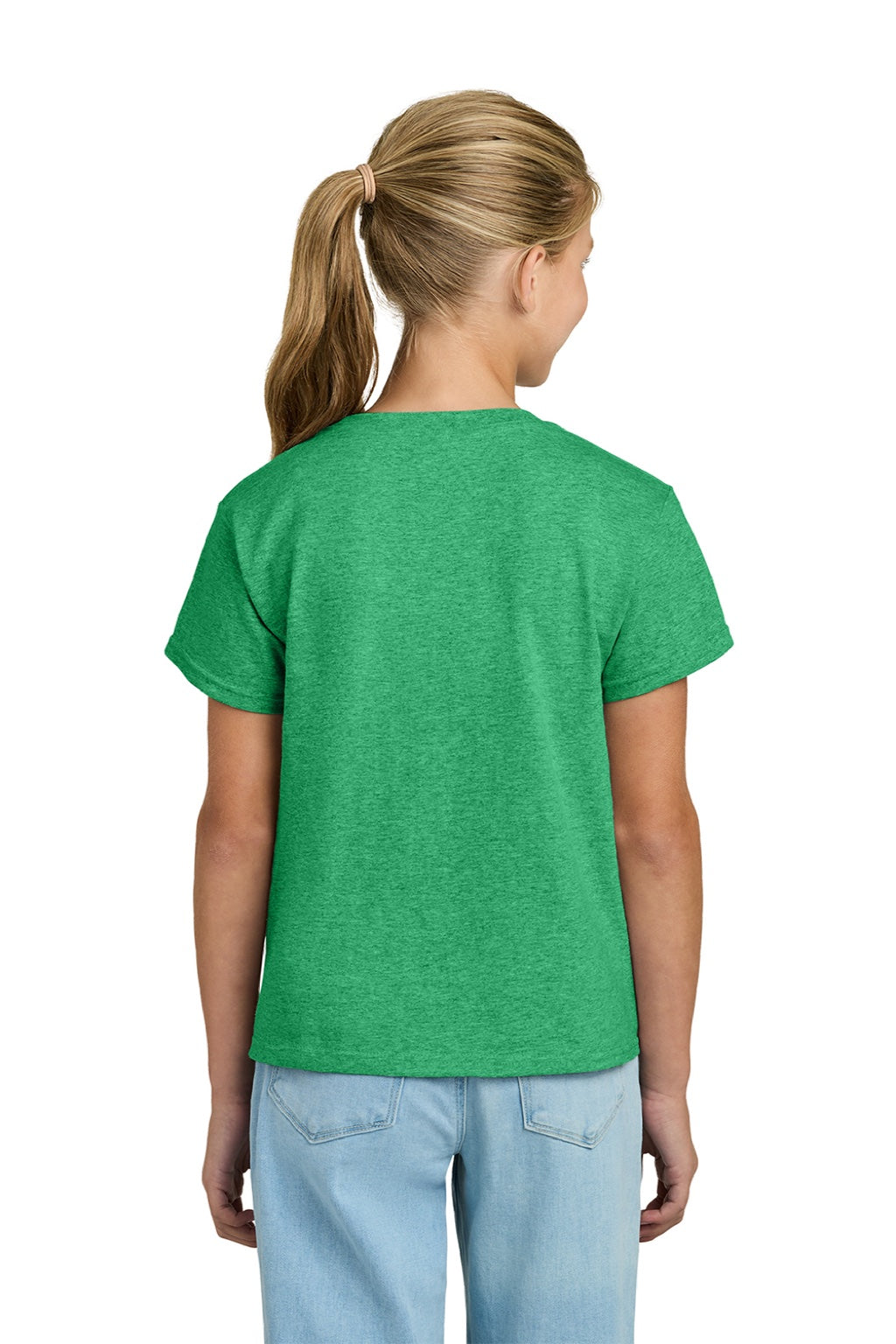 Gildan 3000B Youth Short Sleeve Crewneck T-Shirt Heather Irish Green Model Back