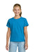 Gildan 3000B Youth Short Sleeve Crewneck T-Shirt Heather Sapphire Blue Model Front