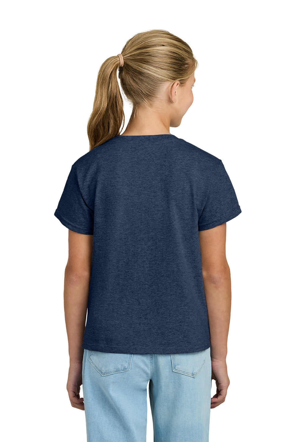 Gildan 3000B Youth Short Sleeve Crewneck T-Shirt Heather Navy Blue Model Back