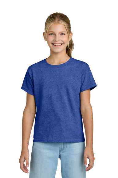 Gildan 3000B Youth Short Sleeve Crewneck T-Shirt Heather Royal Blue Model Front
