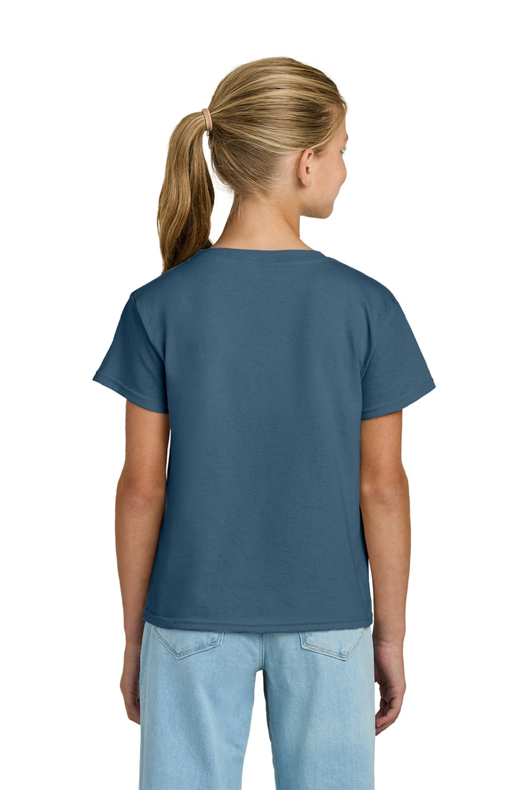 Gildan 3000B Youth Short Sleeve Crewneck T-Shirt Indigo Blue Model Back