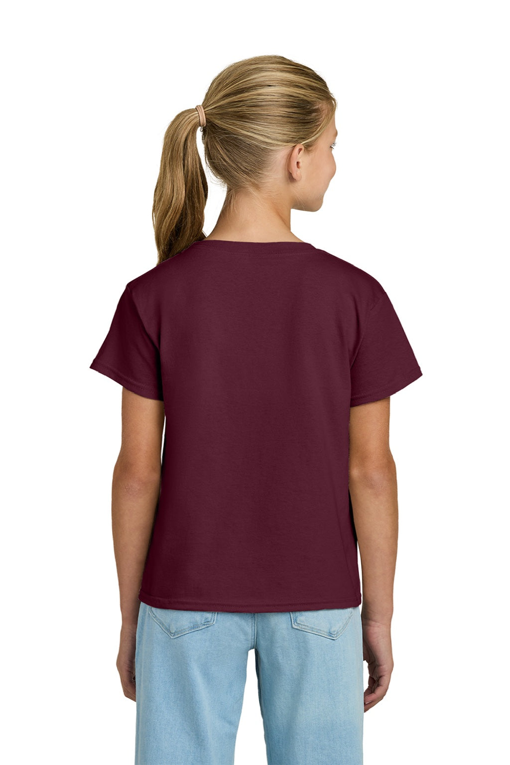 Gildan 3000B Youth Short Sleeve Crewneck T-Shirt Maroon Model Back