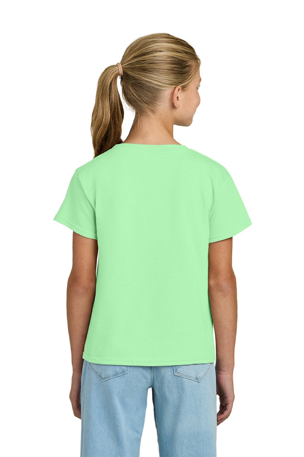 Gildan 3000B Youth Short Sleeve Crewneck T-Shirt Mint Green Model Back