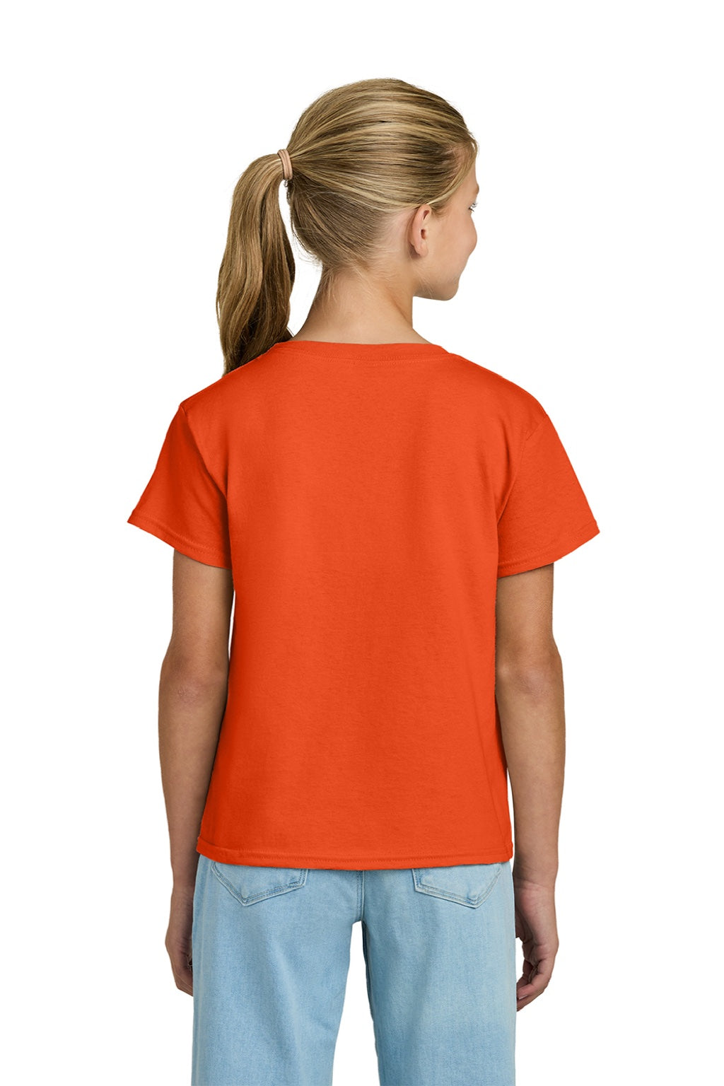 Gildan 3000B Youth Short Sleeve Crewneck T-Shirt Orange Model Back