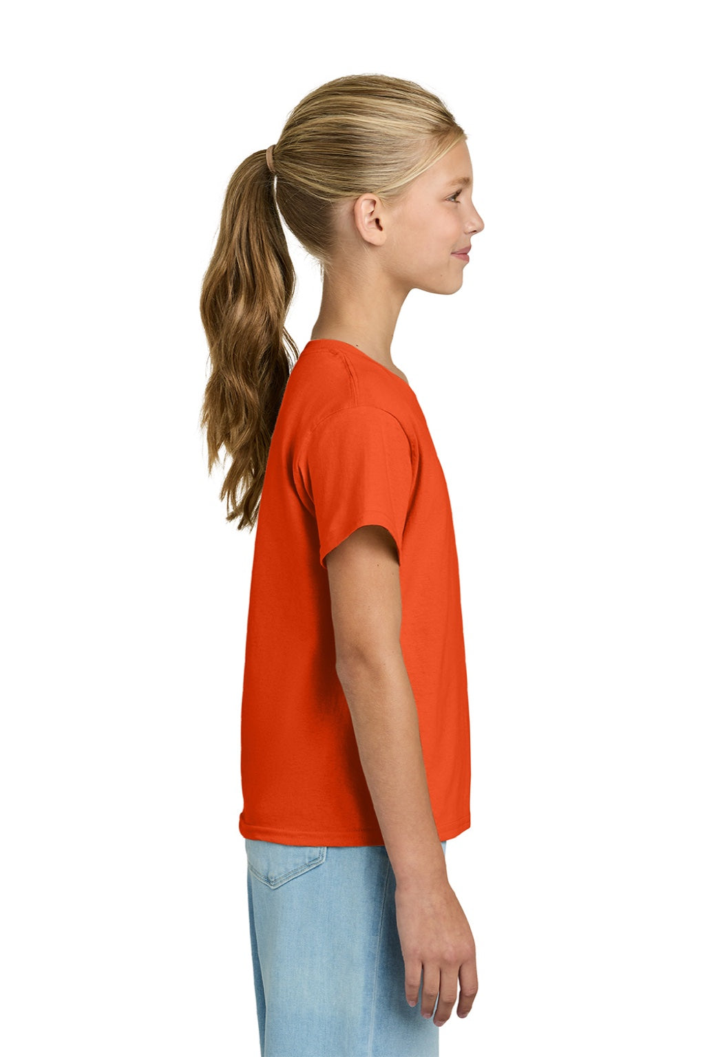 Gildan 3000B Youth Short Sleeve Crewneck T-Shirt Orange Model Side