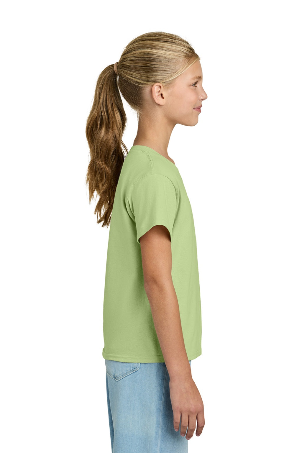Gildan 3000B Youth Short Sleeve Crewneck T-Shirt Pistachio Green Model Side