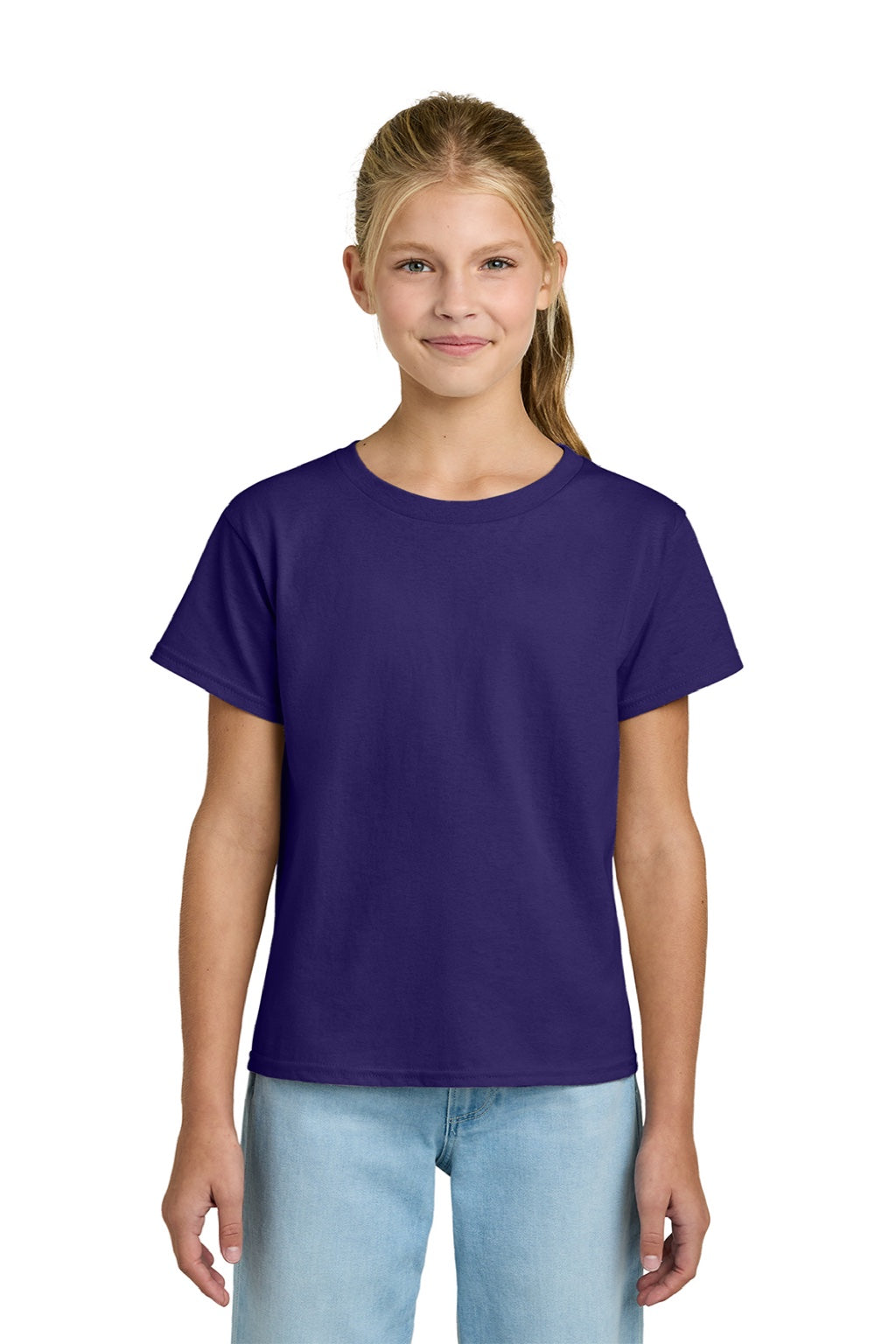 Gildan 3000B Youth Short Sleeve Crewneck T-Shirt Purple Model Front