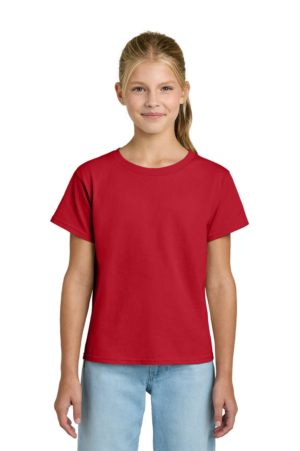 Gildan 3000B Youth Short Sleeve Crewneck T-Shirt Red Model Front