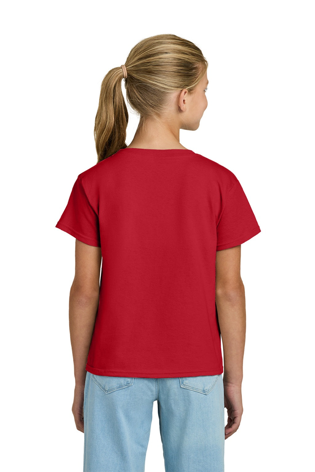 Gildan 3000B Youth Short Sleeve Crewneck T-Shirt Red Model Back