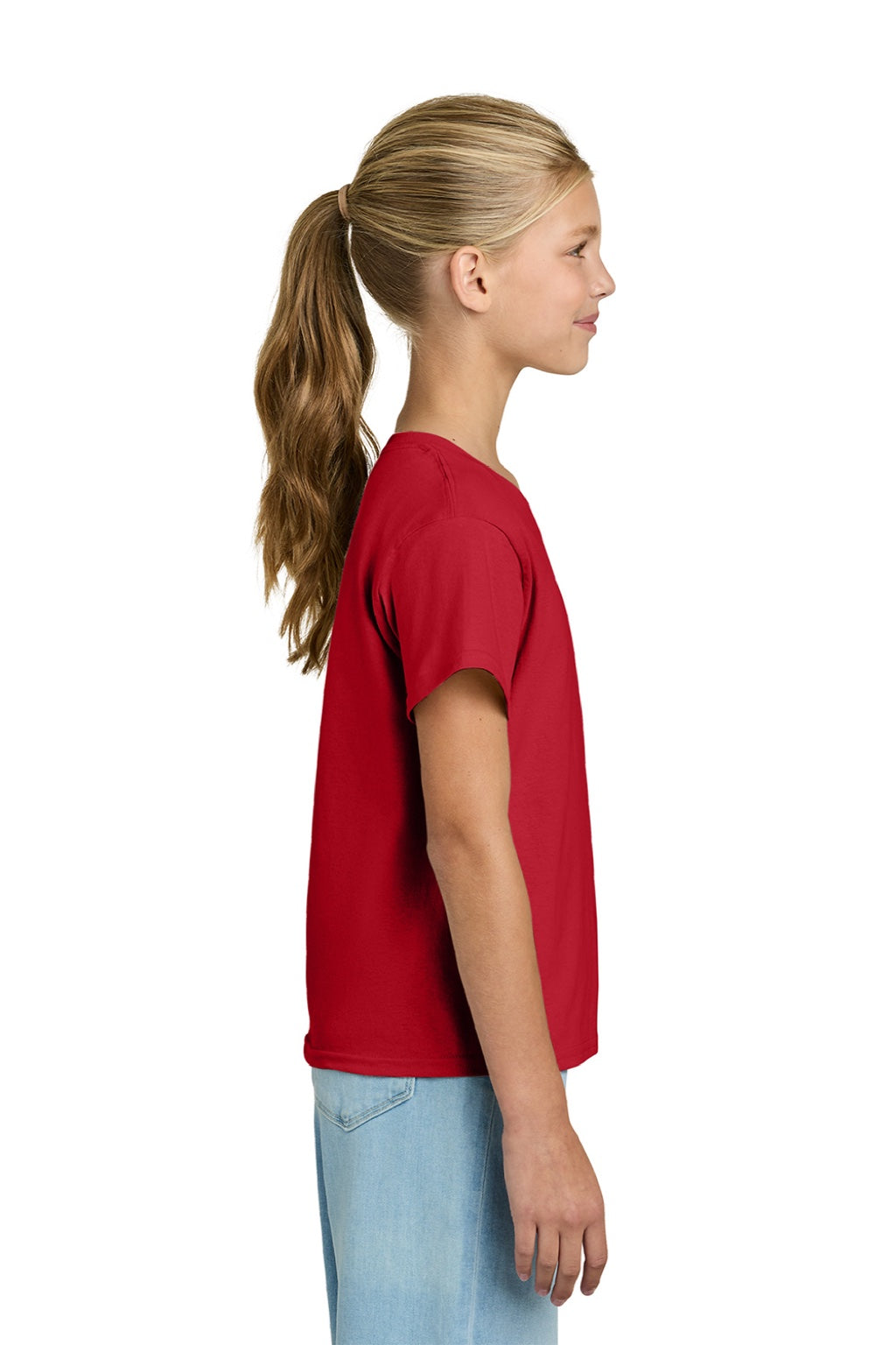 Gildan 3000B Youth Short Sleeve Crewneck T-Shirt Red Model Side