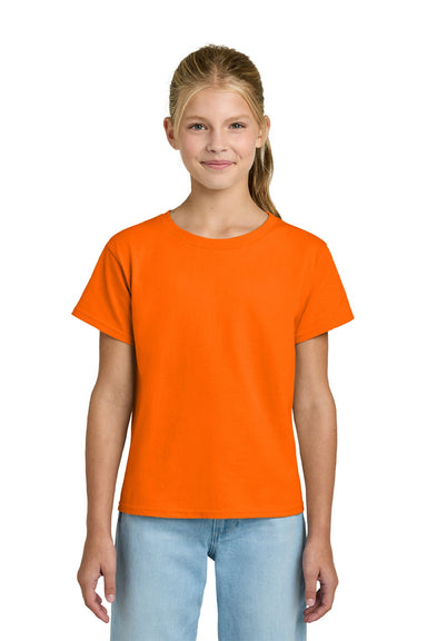 Gildan 3000B Youth Short Sleeve Crewneck T-Shirt Safety Orange Model Front