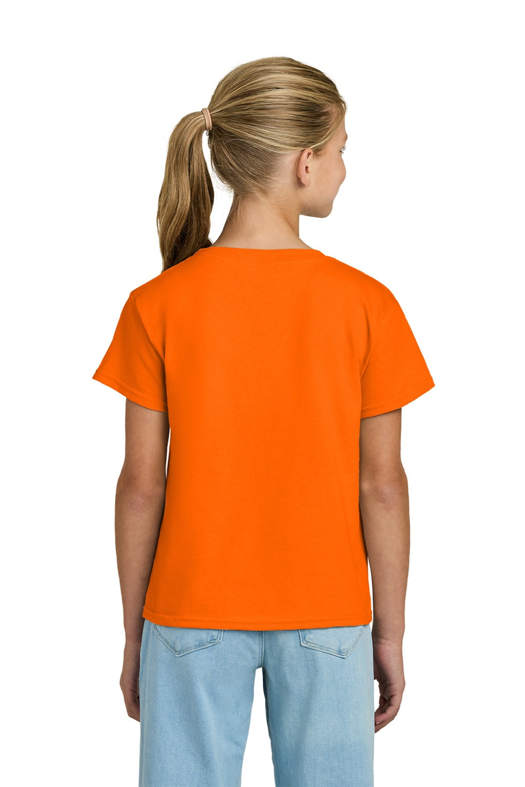 Gildan 3000B Youth Short Sleeve Crewneck T-Shirt Safety Orange Model Back