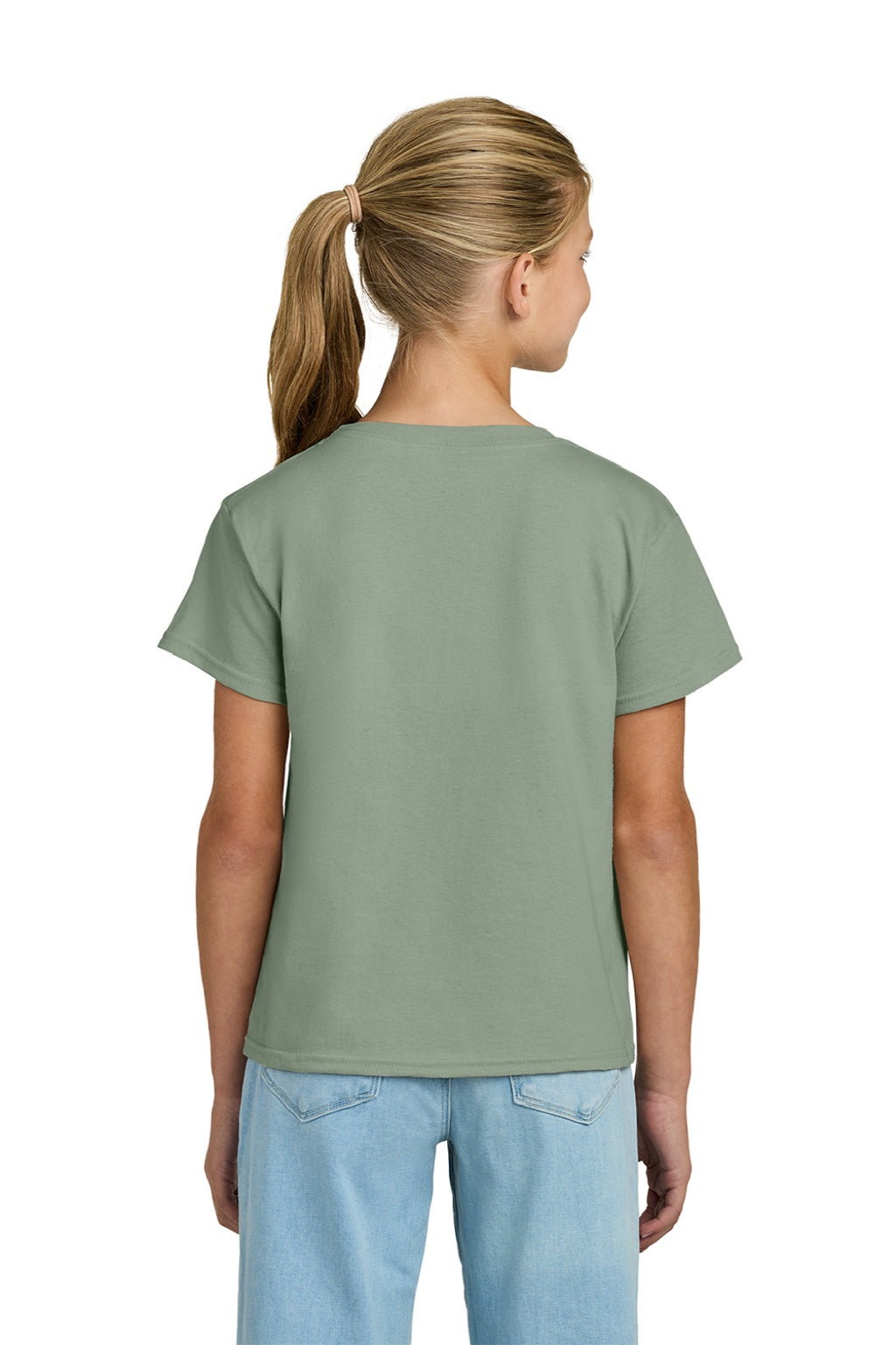 Gildan 3000B Youth Short Sleeve Crewneck T-Shirt Sage Green Model Back