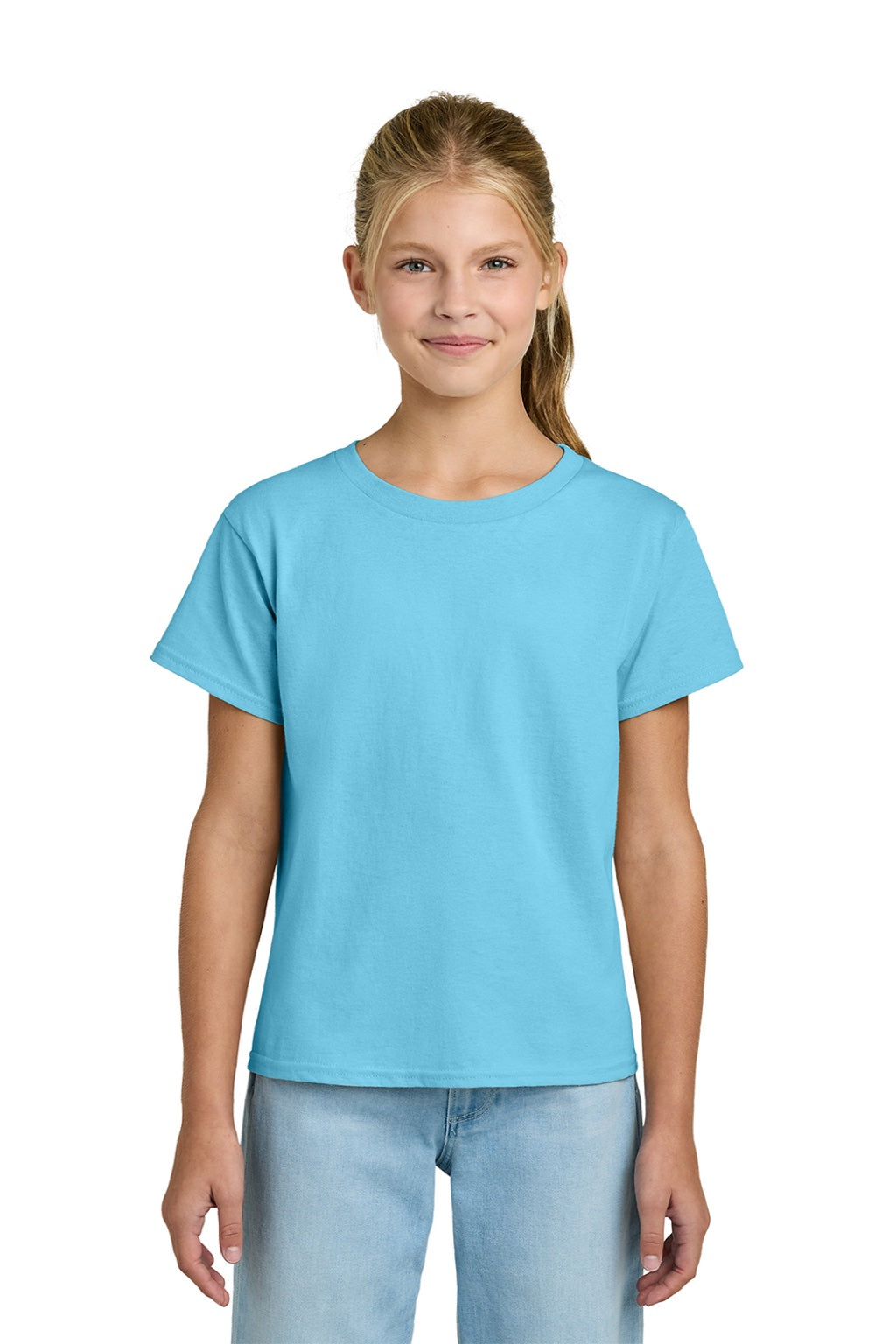 Gildan 3000B Youth Short Sleeve Crewneck T-Shirt Sky Blue Model Front