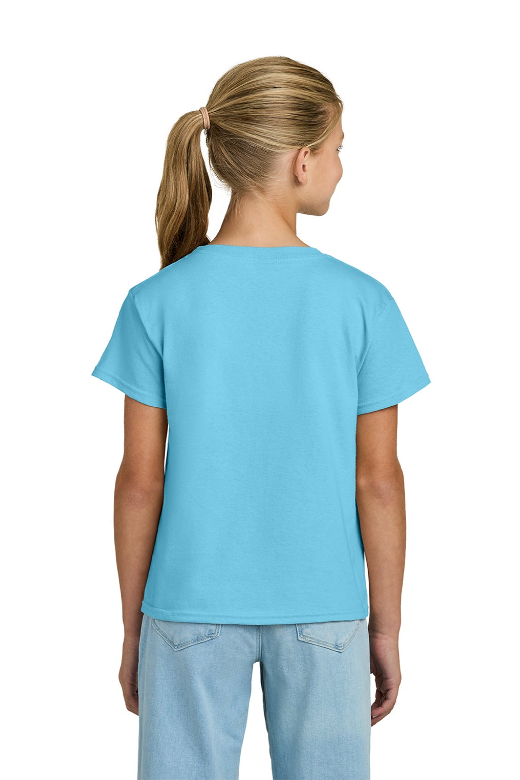Gildan 3000B Youth Short Sleeve Crewneck T-Shirt Sky Blue Model Back