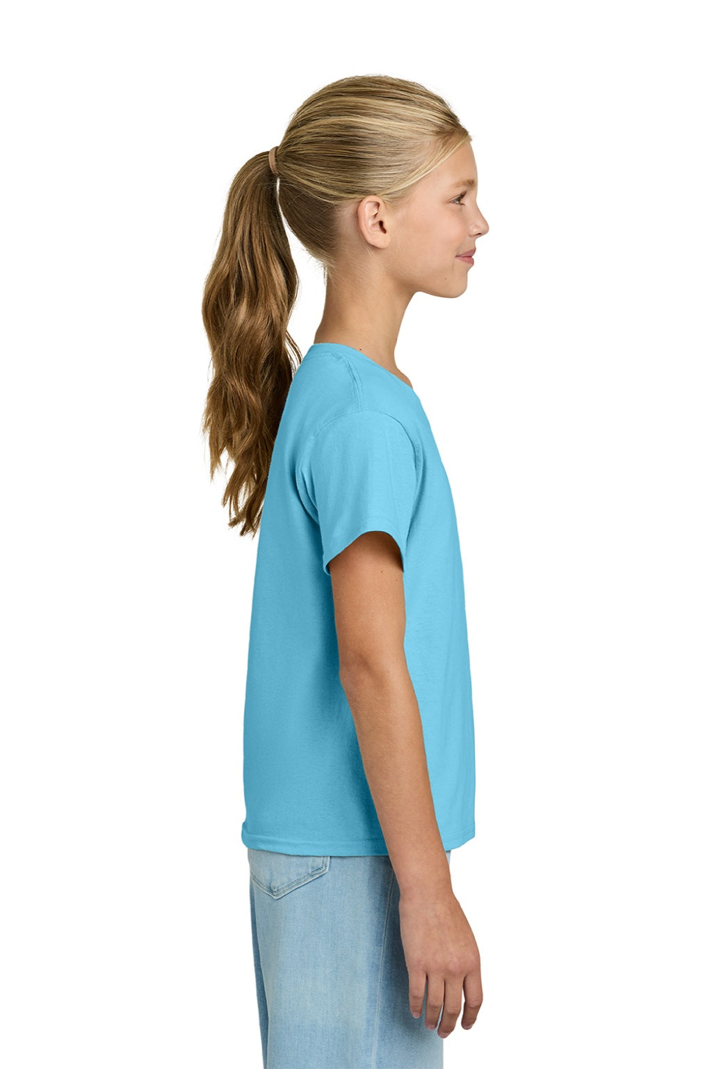 Gildan 3000B Youth Short Sleeve Crewneck T-Shirt Sky Blue Model Side