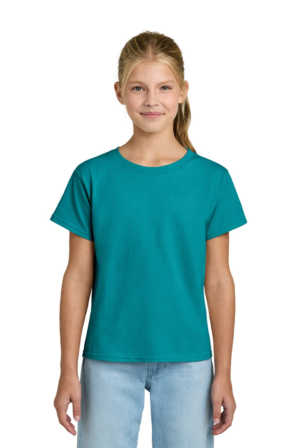 Gildan 3000B Youth Short Sleeve Crewneck T-Shirt Tropical Blue Model Front