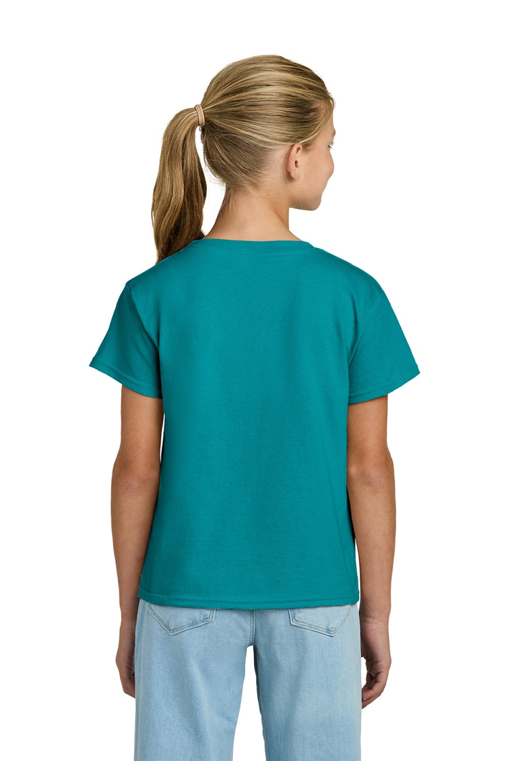Gildan 3000B Youth Short Sleeve Crewneck T-Shirt Tropical Blue Model Back