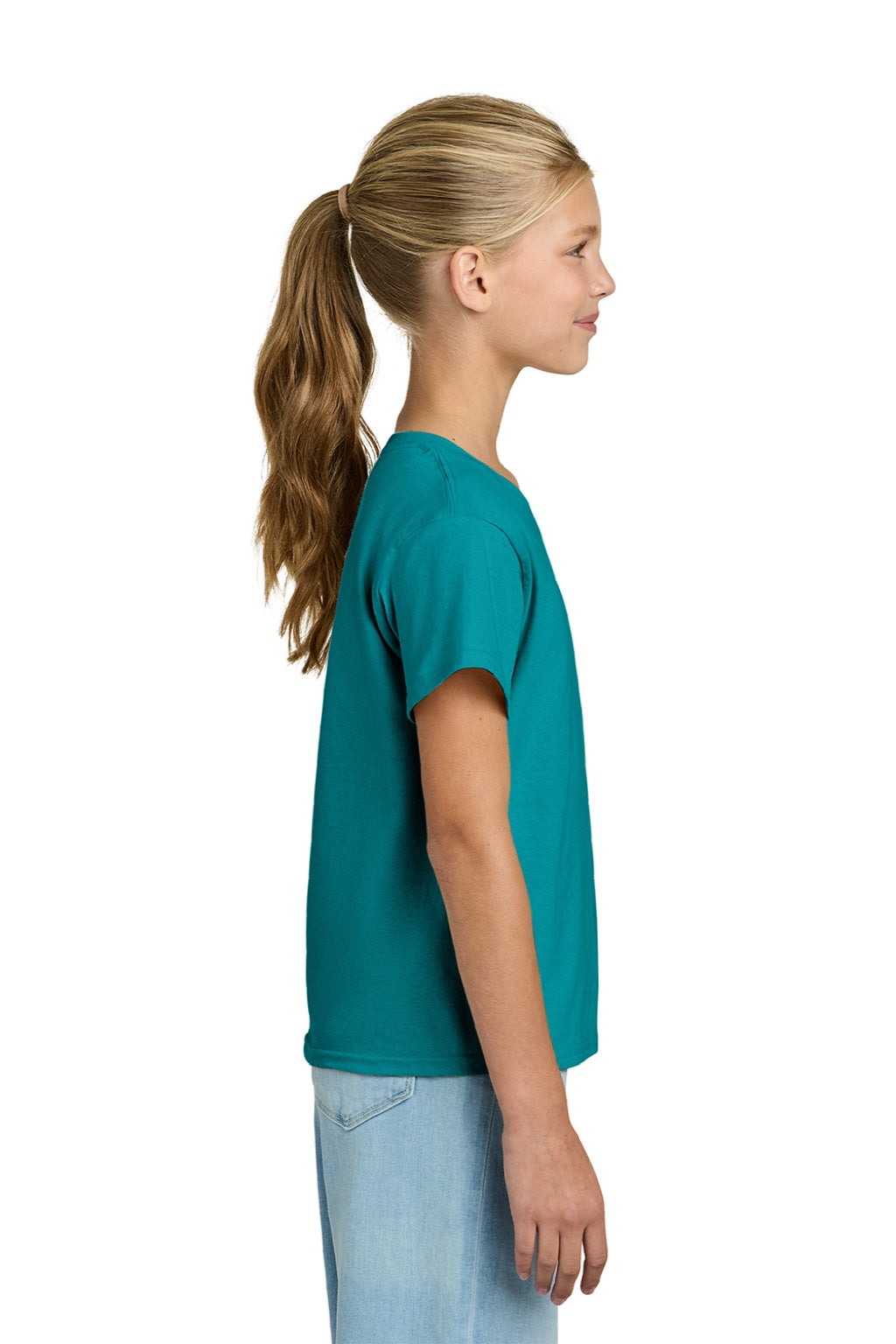 Gildan 3000B Youth Short Sleeve Crewneck T-Shirt Tropical Blue Model Side