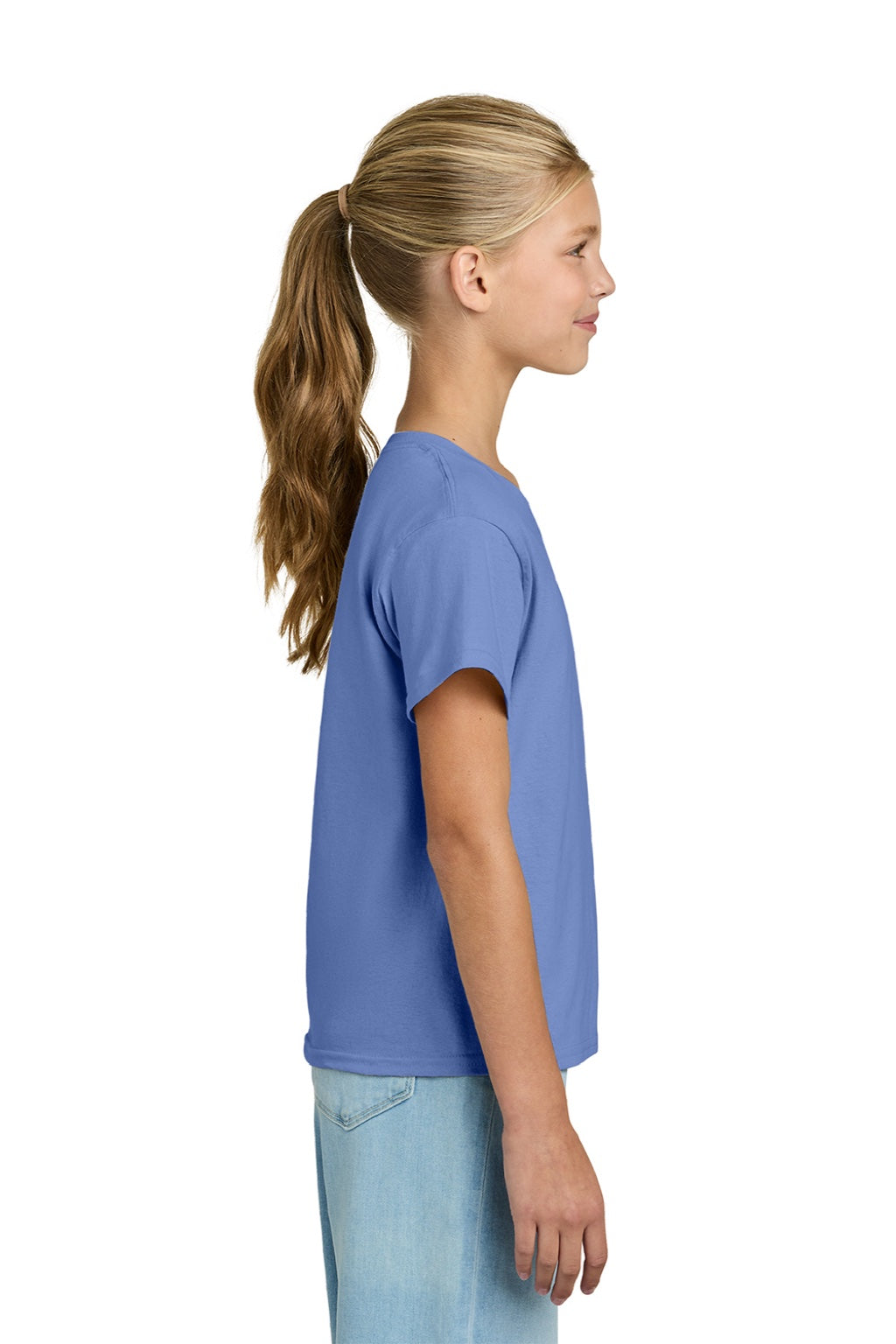 Gildan 3000B Youth Short Sleeve Crewneck T-Shirt Violet Purple Model Side