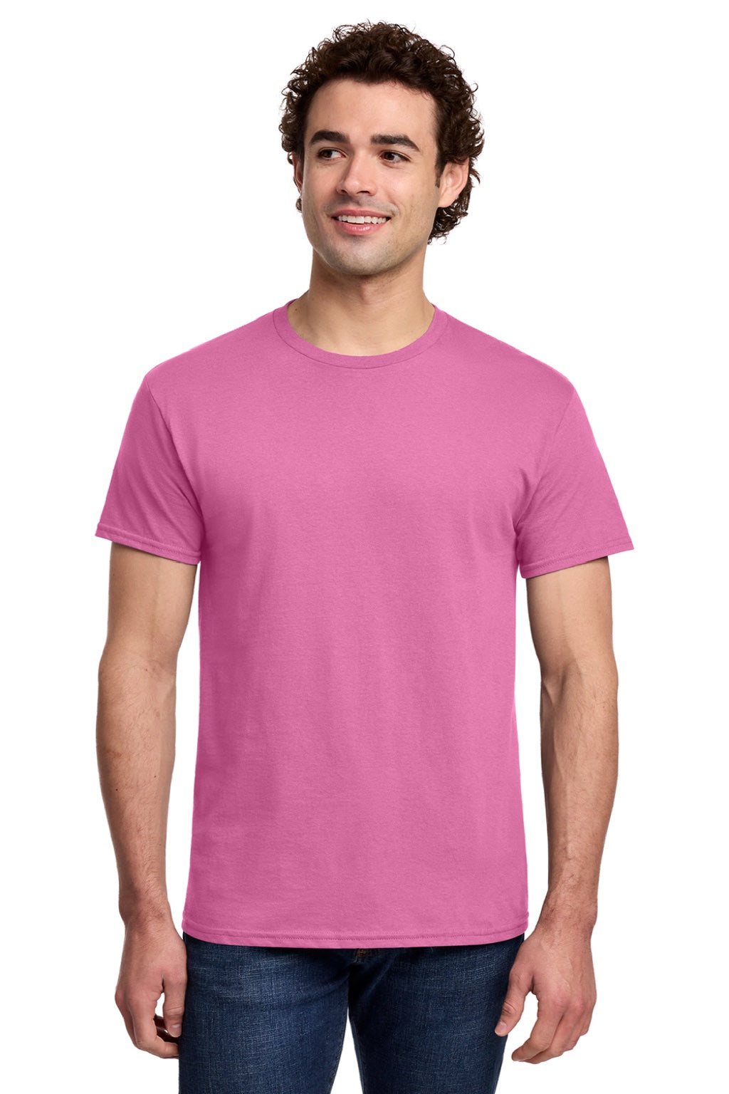 Gildan 3000 Mens Short Sleeve Crewneck T-Shirt Azalea Pink Model Front
