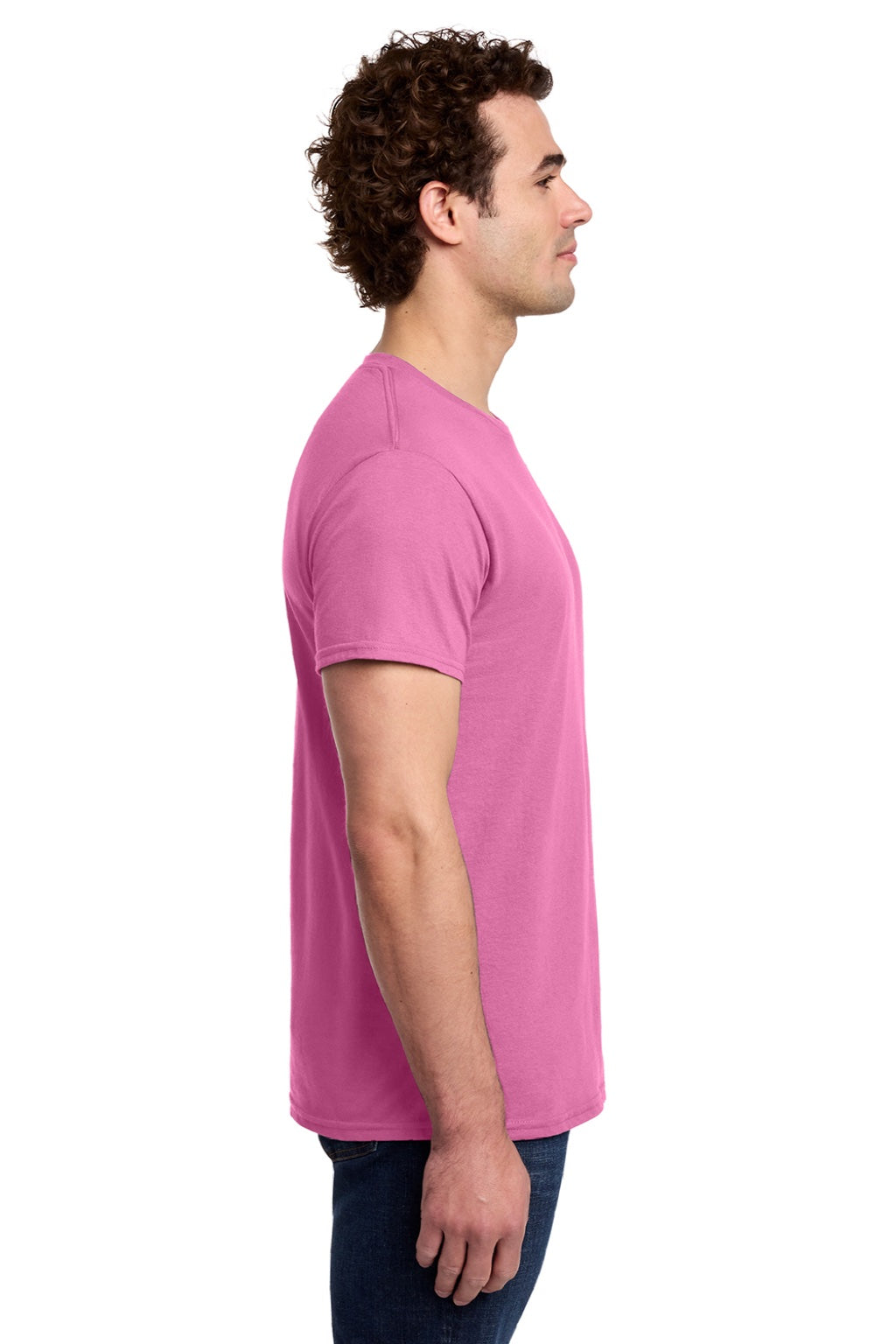 Gildan 3000 Mens Short Sleeve Crewneck T-Shirt Azalea Pink Model Side