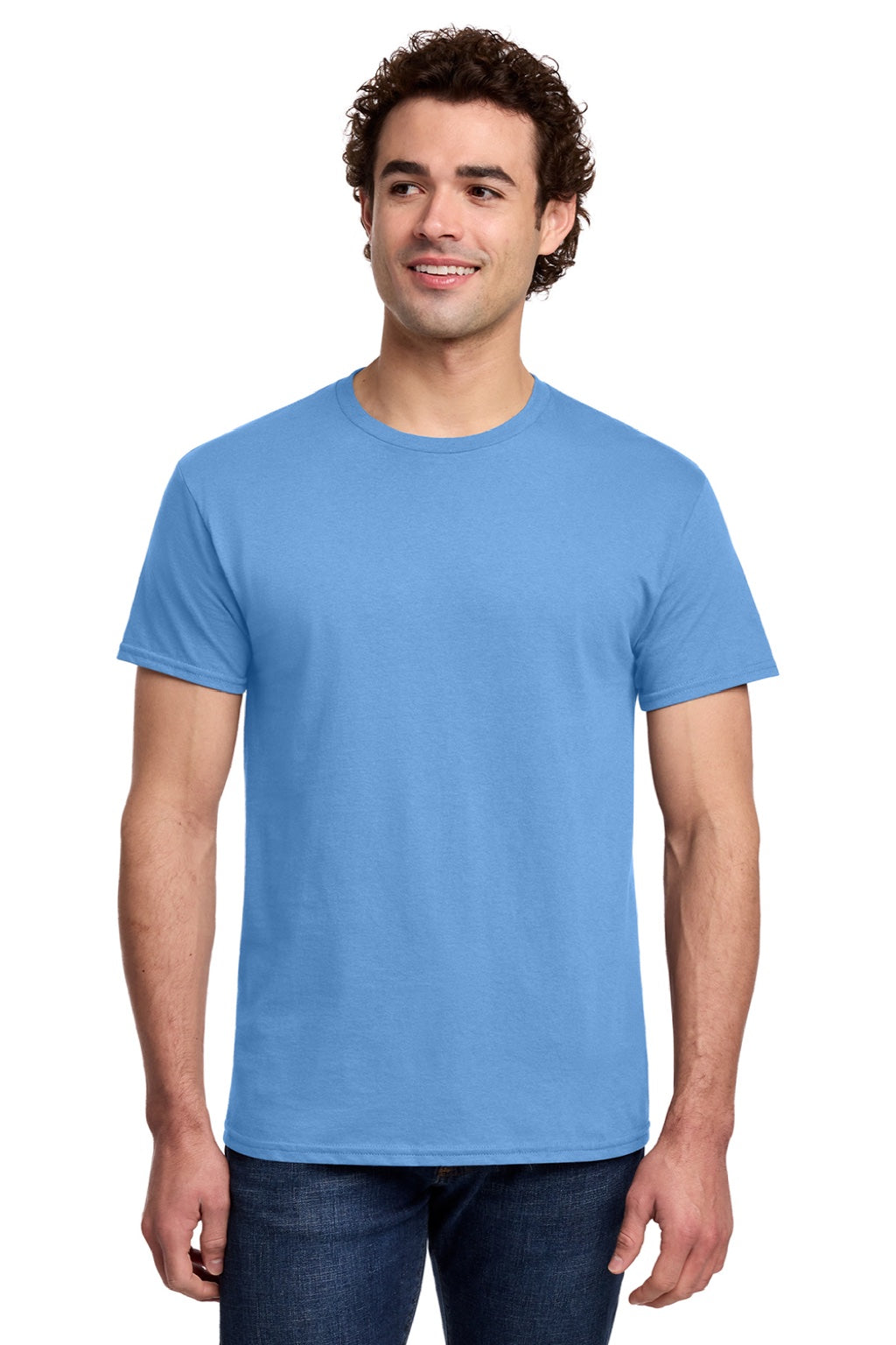 Gildan 3000 Mens Short Sleeve Crewneck T-Shirt Carolina Blue Model Front