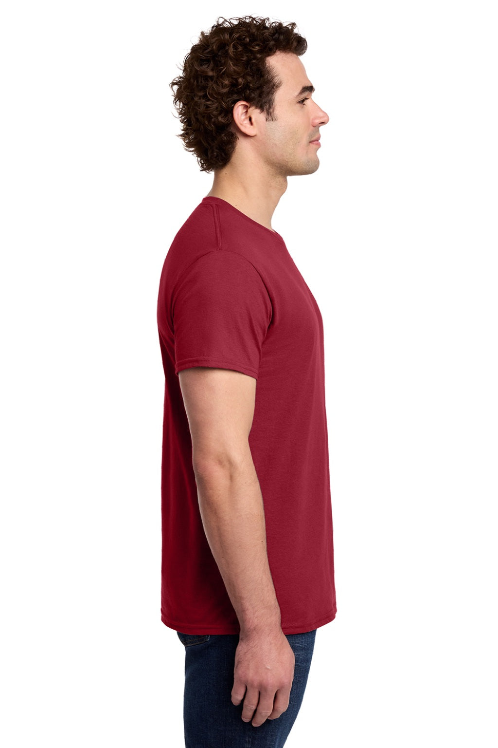 Gildan 3000 Mens Short Sleeve Crewneck T-Shirt Cherry Red Model Side