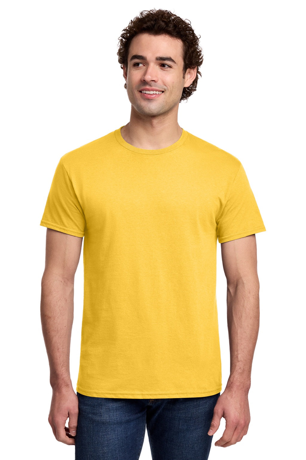 Gildan 3000 Mens Short Sleeve Crewneck T-Shirt Daisy Yellow Model Front