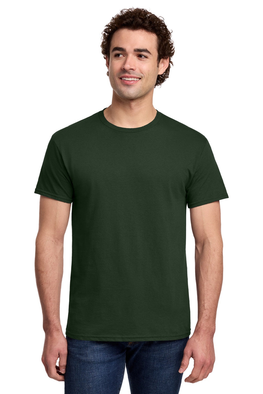 Gildan 3000 Mens Short Sleeve Crewneck T-Shirt Forest Green Model Front