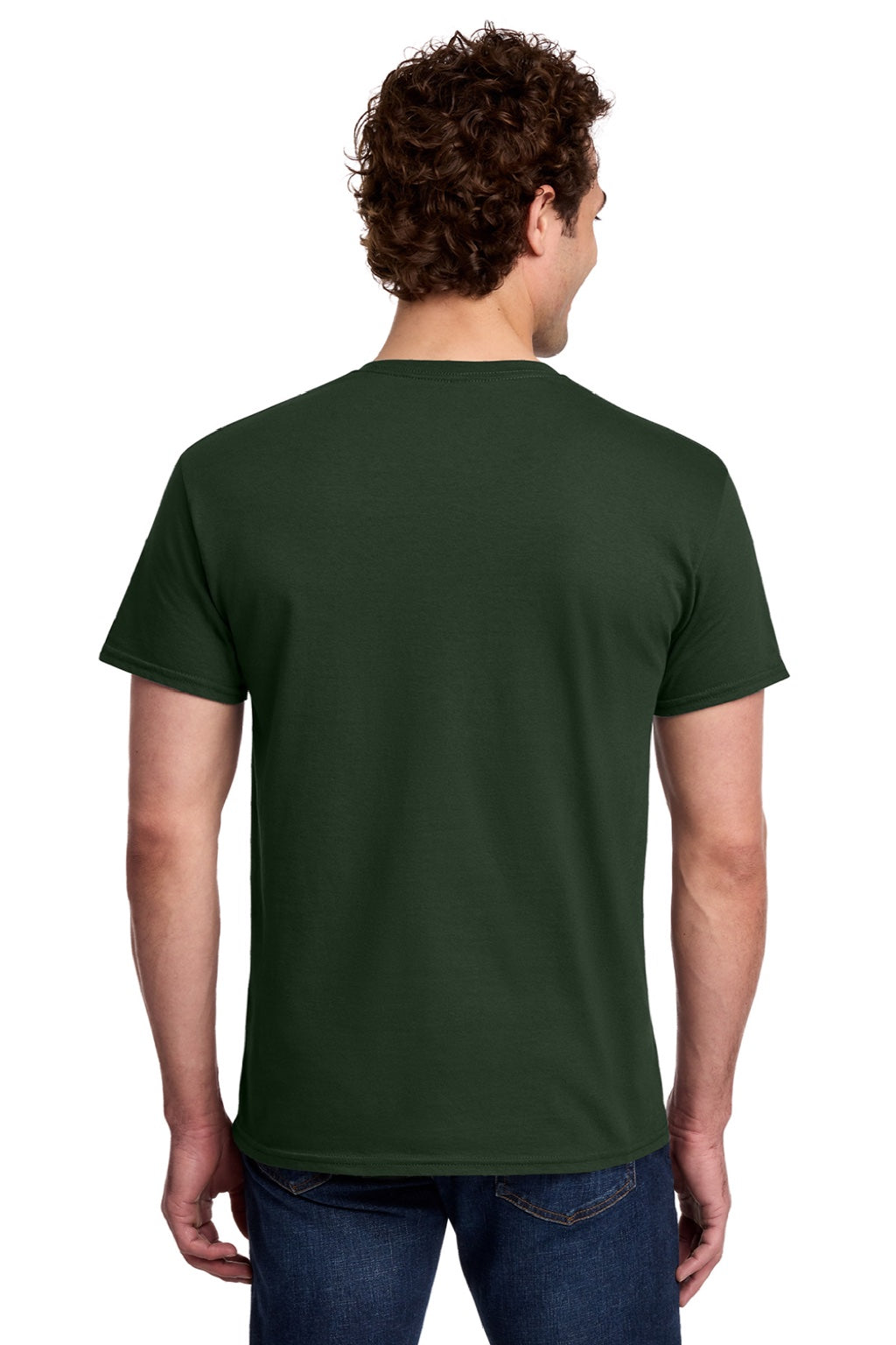 Gildan 3000 Mens Short Sleeve Crewneck T-Shirt Forest Green Model Back