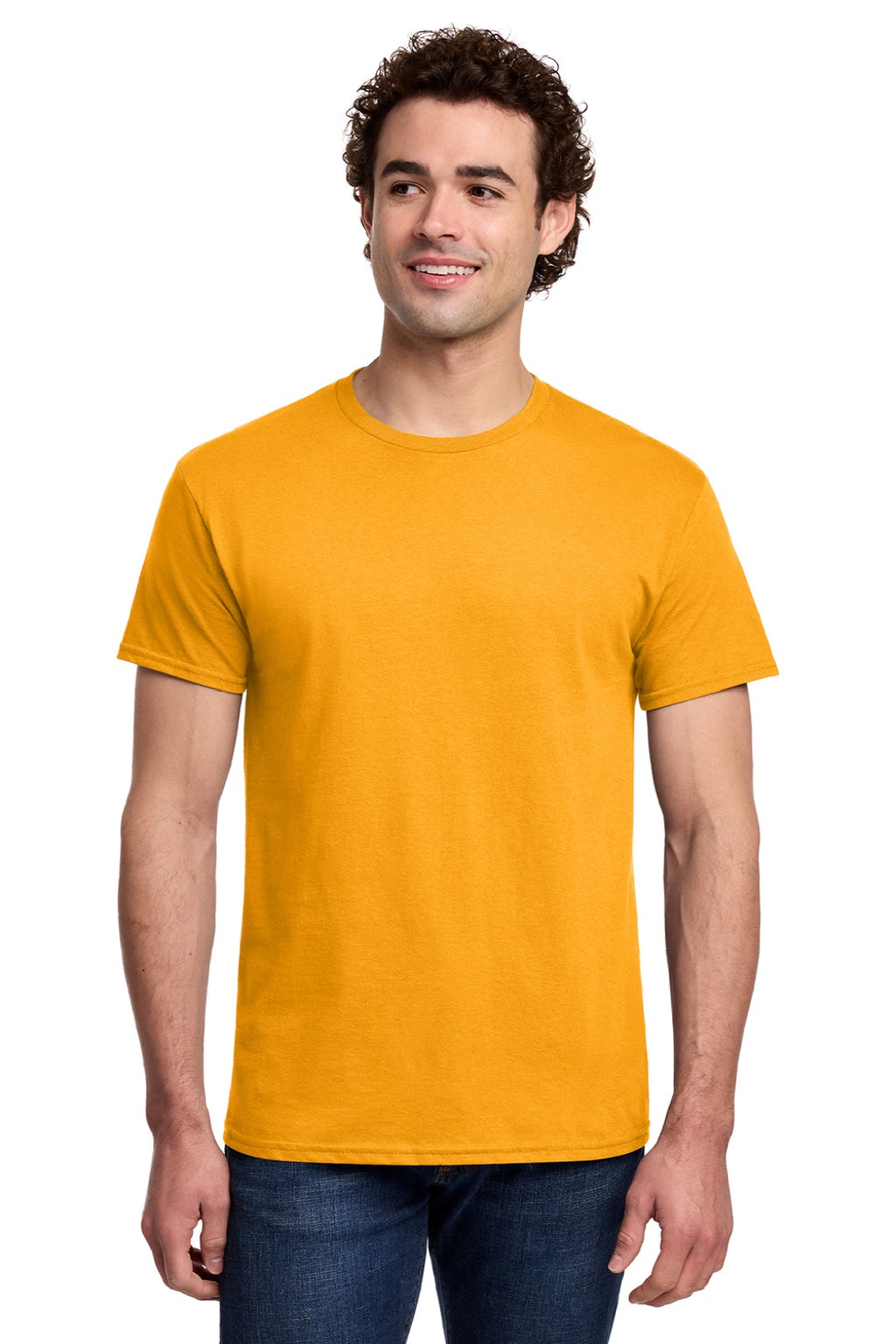 Gildan 3000 Mens Short Sleeve Crewneck T-Shirt Gold Model Front