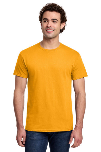 Gildan 3000 Mens Short Sleeve Crewneck T-Shirt Gold Model Front