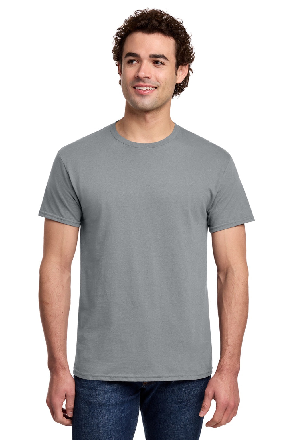 Gildan 3000 Mens Short Sleeve Crewneck T-Shirt Gravel Grey Model Front