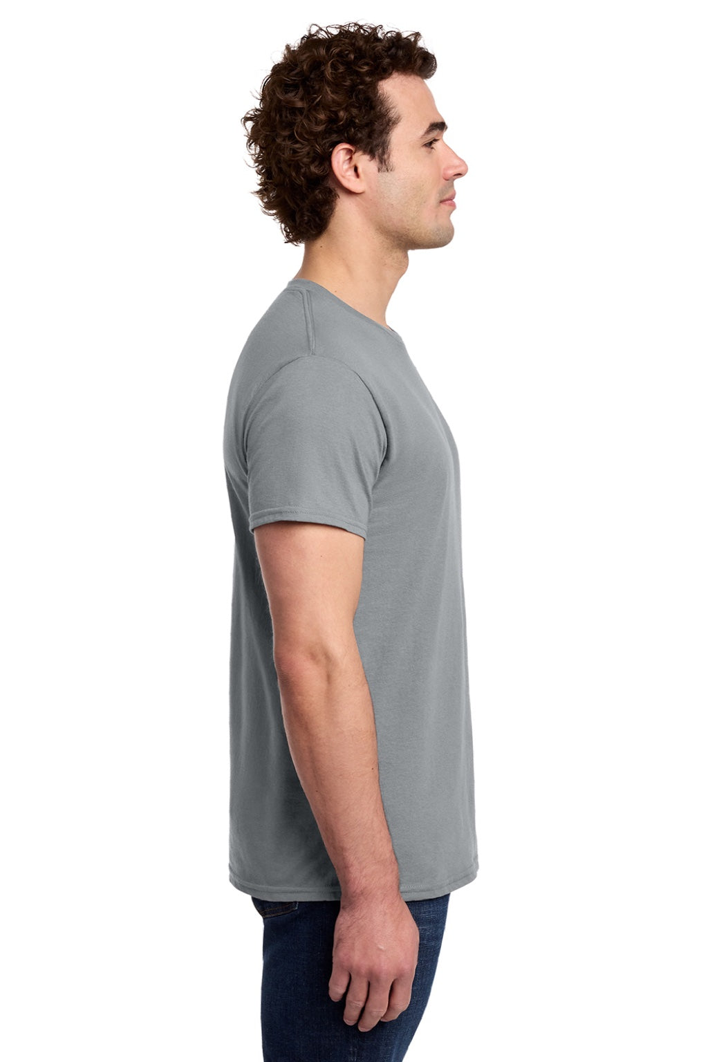 Gildan 3000 Mens Short Sleeve Crewneck T-Shirt Gravel Grey Model Side