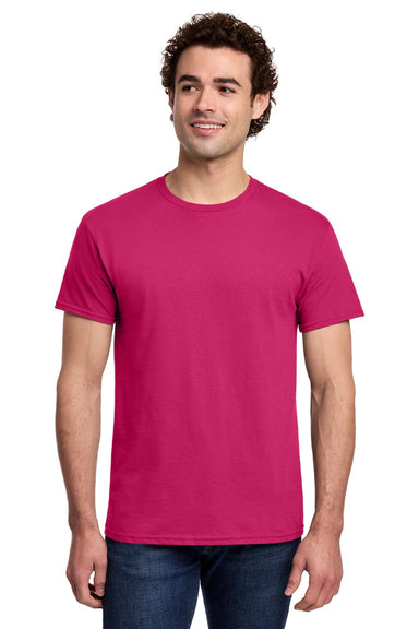 Gildan 3000 Mens Short Sleeve Crewneck T-Shirt Heliconia Pink Model Front