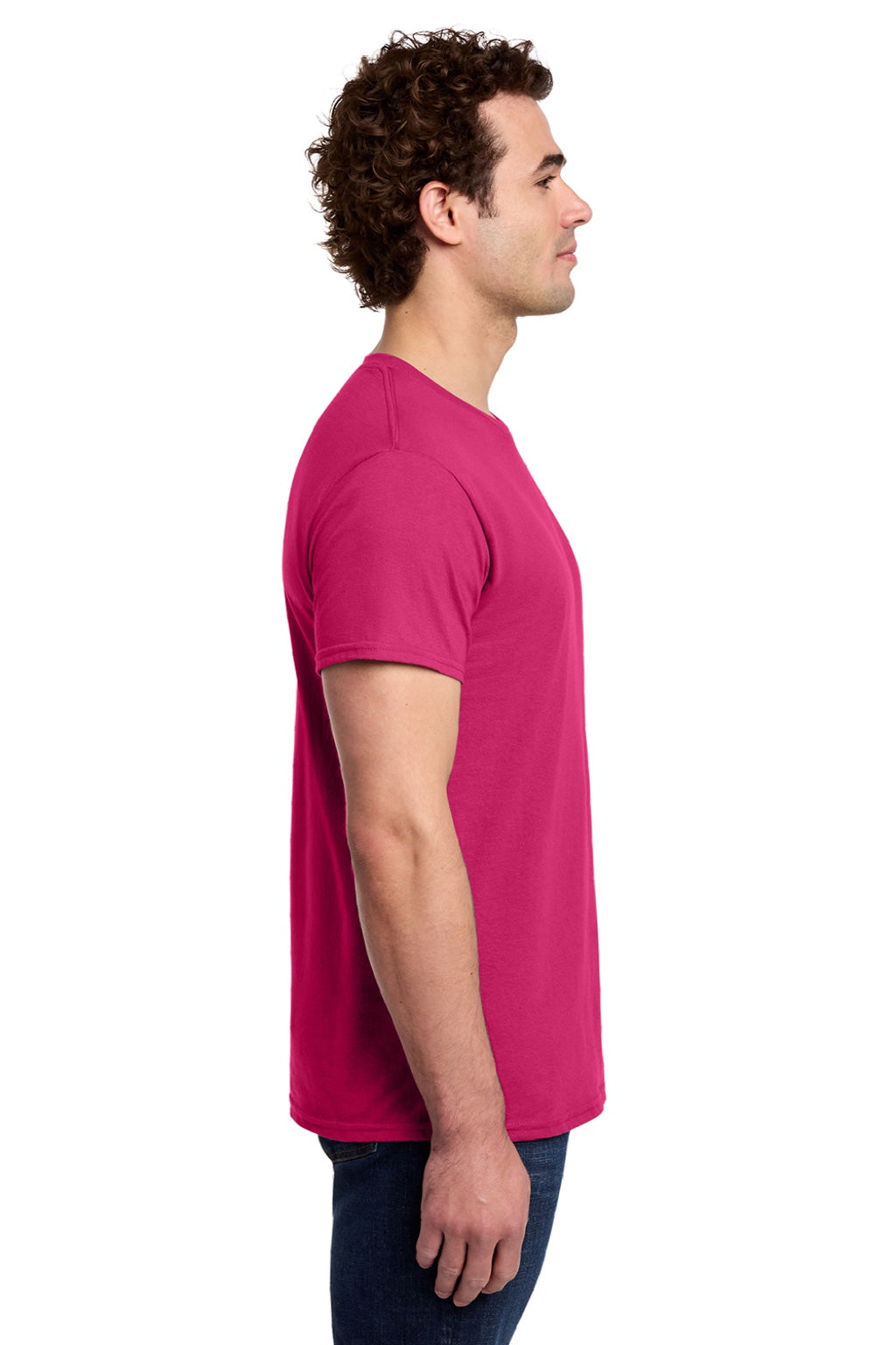 Gildan 3000 Mens Short Sleeve Crewneck T-Shirt Heliconia Pink Model Side