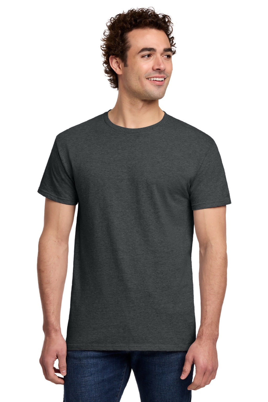 Gildan 3000 Mens Short Sleeve Crewneck T-Shirt Dark Heather Grey Model Front
