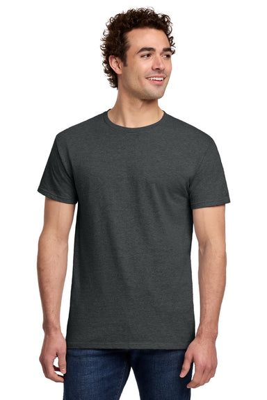 Gildan 3000 Mens Short Sleeve Crewneck T-Shirt Dark Heather Grey Model Front