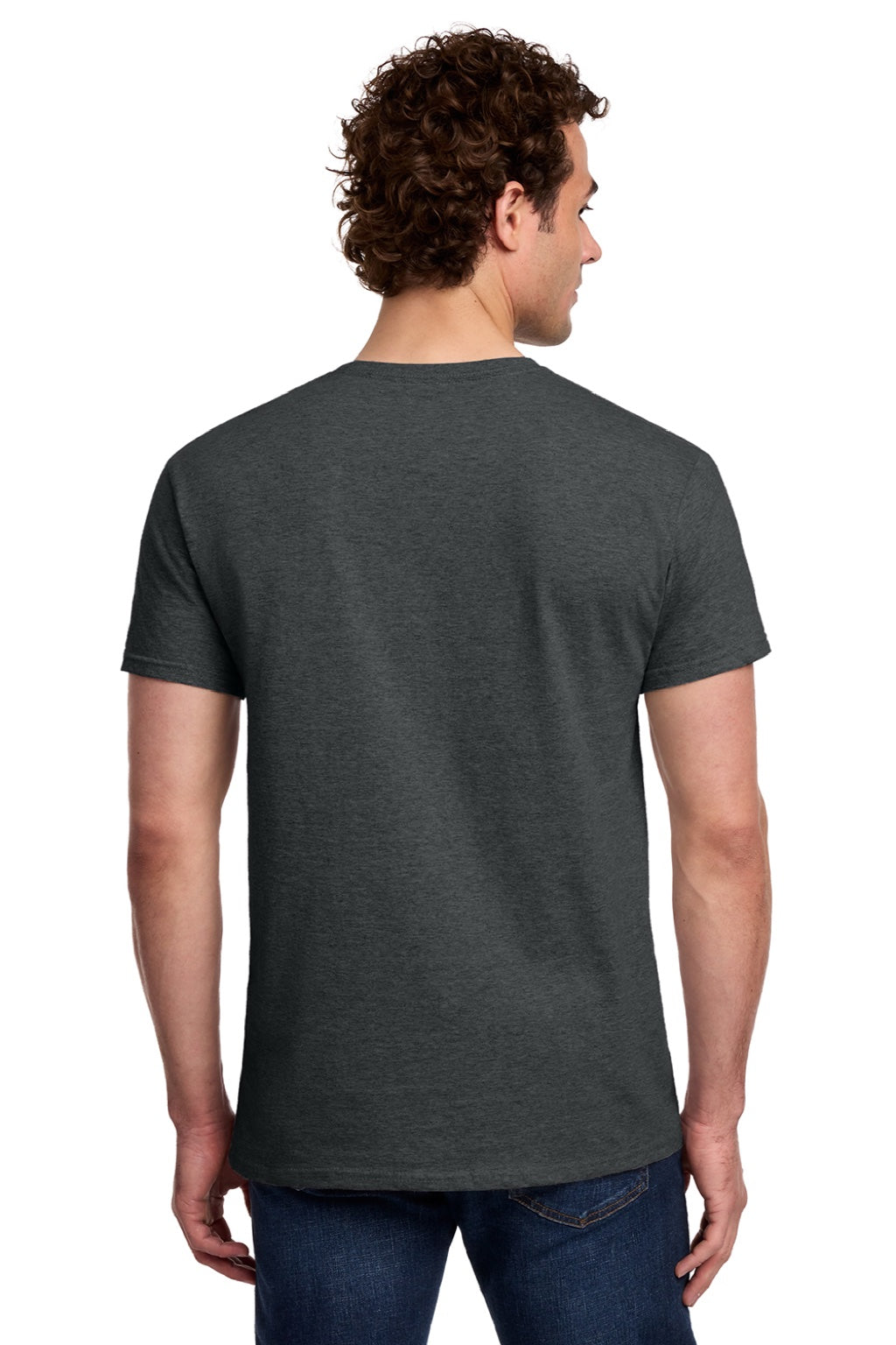 Gildan 3000 Mens Short Sleeve Crewneck T-Shirt Dark Heather Grey Model Back