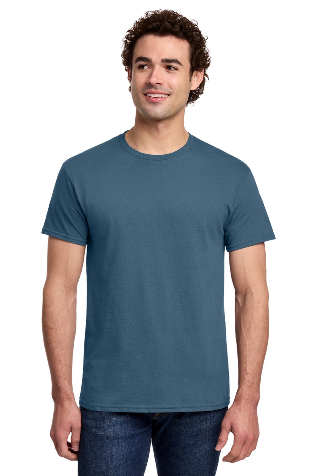 Gildan 3000 Mens Short Sleeve Crewneck T-Shirt Indigo Blue Model Front