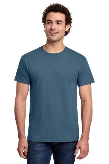 Gildan 3000 Mens Short Sleeve Crewneck T-Shirt Indigo Blue Model Front
